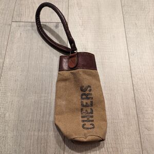 Mona B Canvas Cognac Leather Wine Bottle Rustic Shabby Chic Gift Bag